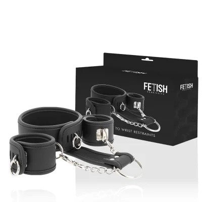 FETISH SUBMISSIVE - VEGAN LEATHER NECKLACE AND HANDCUFFS WITH