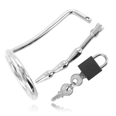 METAL HARD - TESTICLE RING WITH URETHRAL CHASTITY PLUG