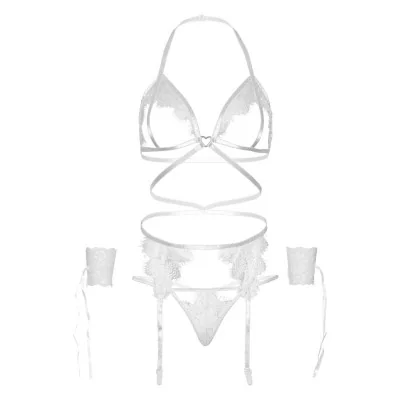 LEG AVENUE SET CUATRO PIEZAS SUJETADOR, LIGUERO, TANGA Y PUÑOS