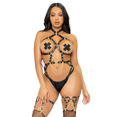 LEG AVENUE - KINK - TEDDY ARNÉS CON ARO DE CORAZÓN TALLA S -