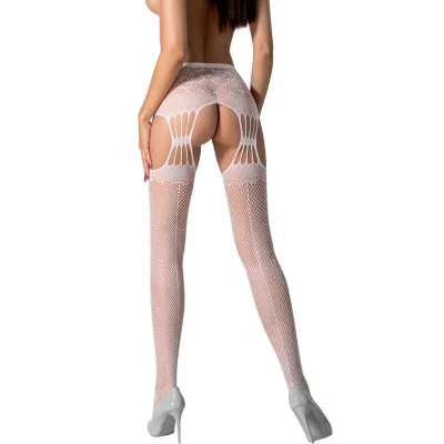 PASSION - S027 WHITE STOCKINGS WITH GARTER ONE SIZE