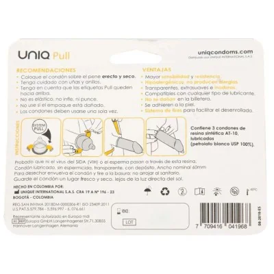UNIQ - PULL LATEX FREE CONDOMS WITH STRIPS 3 UNITS UNIQ - PULL LATEX FREE CONDOMS WITH STRIPS 3 UNITS