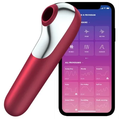 SATISFYER - DUAL LOVE VIBRATOR AND SUCTIONER WITH PULSED AIR RED SATISFYER - DUAL LOVE VIBRATOR AND SUCTIONER WITH PULSED AIR RED