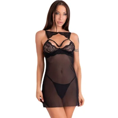 LIVCO CORSETTI FASHION - KROLINA LC 90734 CHEMISE + TANGA NEGRO