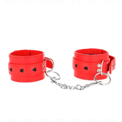 KINK - RED WRIST RESTRAINTS WITH BLACK HEART INLAY ADJUSTABLE