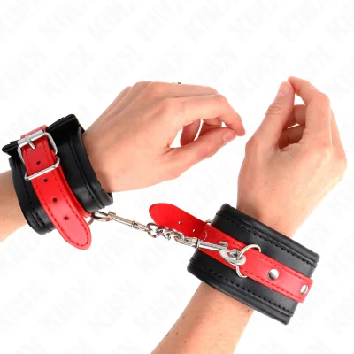 KINK - WRIST RESTRAINTS BLACK WITH RED BELT ADJUSTABLE 17-28 CM