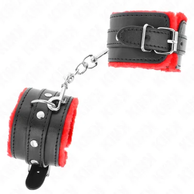 KINK - PREMIUM FUR LINED WRIST RESTRAINTS RED WITH BLACK BELT