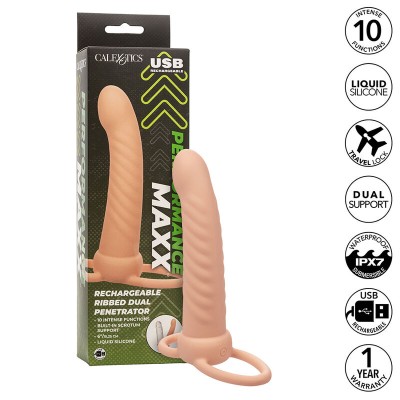 CALEXOTICS - MAXX RIBBED DUAL PENETRATOR 10 VIBRATIONS FLESH CALEXOTICS - MAXX RIBBED DUAL PENETRATOR 10 VIBRATIONS FLESH