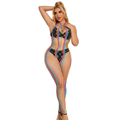 SUBBLIME - 952358 RAINBOW HALTER NECK FISHNET BODYSTOCKING ONE