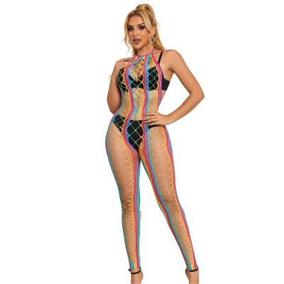 SUBBLIME - 952358 RAINBOW HALTER NECK FISHNET BODYSTOCKING ONE