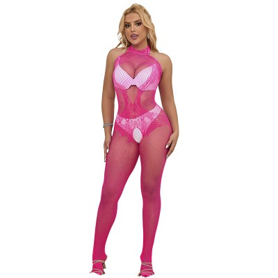 SUBBLIME - 952389 FISHNET AND LACE CROTCHLESS BODYSTOCKING WITH