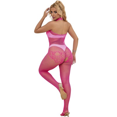 SUBBLIME - 952389 FISHNET AND LACE CROTCHLESS BODYSTOCKING WITH