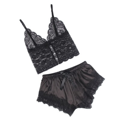 SUBBLIME - 953935 CASUAL SILK NIGHTGOWN + LACE PANTS BLACK S/M SUBBLIME - 953935 CASUAL SILK NIGHTGOWN + LACE PANTS BLACK S/M