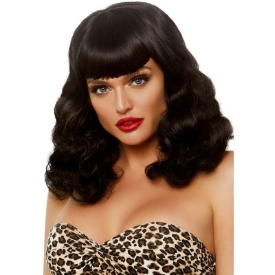LEG AVENUE - CURLY RETRO WIG WITH BANGS LUMINISCENT BLACK LEG AVENUE - CURLY RETRO WIG WITH BANGS LUMINISCENT BLACK