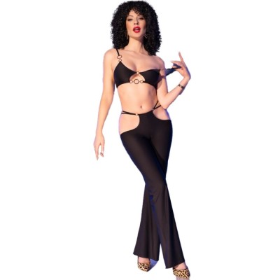 CHILIROSE - CR 4851 SET TOP NEGRO Y LEGGINS CON COMPLEMENTOS