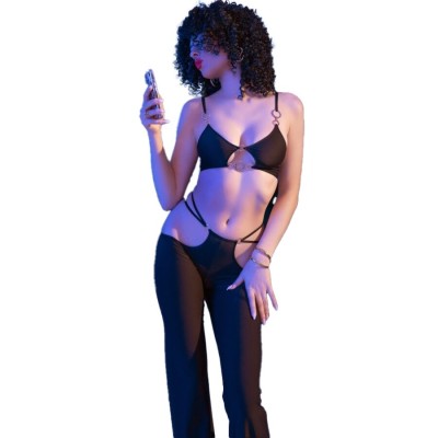 CHILIROSE - CR 4851 SET TOP NEGRO Y LEGGINS CON COMPLEMENTOS