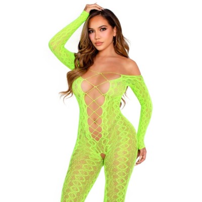 LEG AVENUE - CROTCHLESS BODYSTOCKING EXOTIC SNAKE LACE NEON LEG AVENUE - CROTCHLESS BODYSTOCKING EXOTIC SNAKE LACE NEON