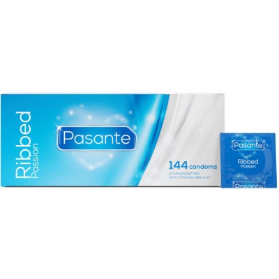 PASANTE - RIBBED PASSION CONDOMS BOX 144 UNITS PASANTE - RIBBED PASSION CONDOMS BOX 144 UNITS
