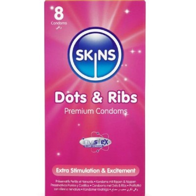 SKINS - DOTS RIBS PREMIUM CONDOMS PACK 8