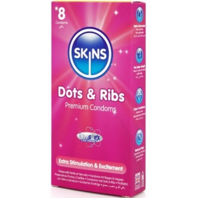 SKINS - DOTS RIBS PREMIUM CONDOMS PACK 8 SKINS - DOTS RIBS PREMIUM CONDOMS PACK 8