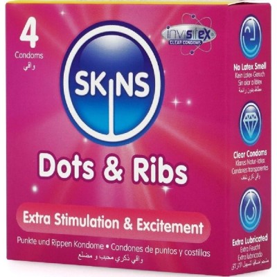 SKINS - DOTS RIBS PREMIUM CONDOMS PACK 4