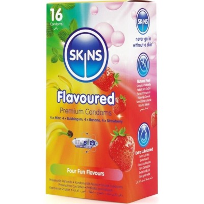 SKINS - MULTI FLAVORS PREMIUM CONDOMS PACK 16 SKINS - MULTI FLAVORS PREMIUM CONDOMS PACK 16