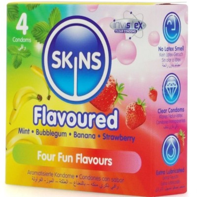 SKINS - MULTI FLAVORS PREMIUM CONDOMS PACK 4 SKINS - MULTI FLAVORS PREMIUM CONDOMS PACK 4