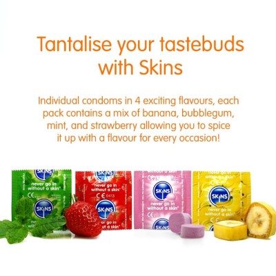 SKINS - MULTI FLAVORS PREMIUM CONDOMS PACK 4 SKINS - MULTI FLAVORS PREMIUM CONDOMS PACK 4