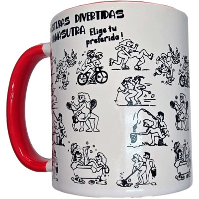 DIABLO PICANTE - WHITE KAMASUTRA POSITIONS MUG WITH RED HANDLE