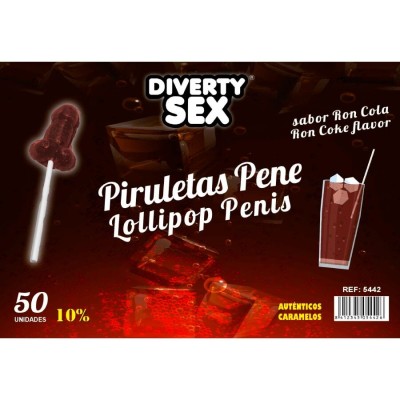 DIABLO GOLOSO - 50 PENIS LOLLIPOPS RON COLA FLAVOR 10% ALCOHOL