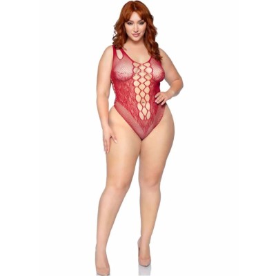 LEG AVENUE - 81641X SEAMLESS BODYSUIT BURGUNDY SIZE 1X/2X